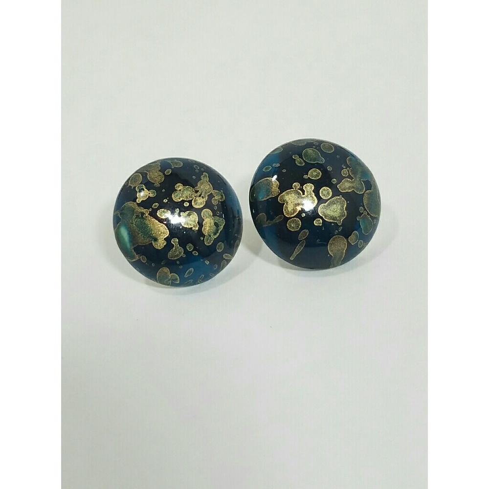3/$15 HandPainted Ocean Blue Gold Splatter Earring